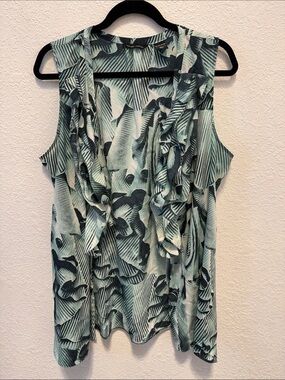 New York & Company Teal and White Ruffled Sleeveless Camisole